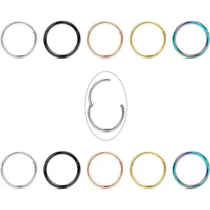 MILACOLATO 10Pcs 16G 18G Stainless Steel Hinged Clicker Segment Nose Rings Hoop Helix Cartilage Daith Tragus Sleeper Earrings 8-12MM Improved Daily Flat Pierced Jewelry Piercing Disc
