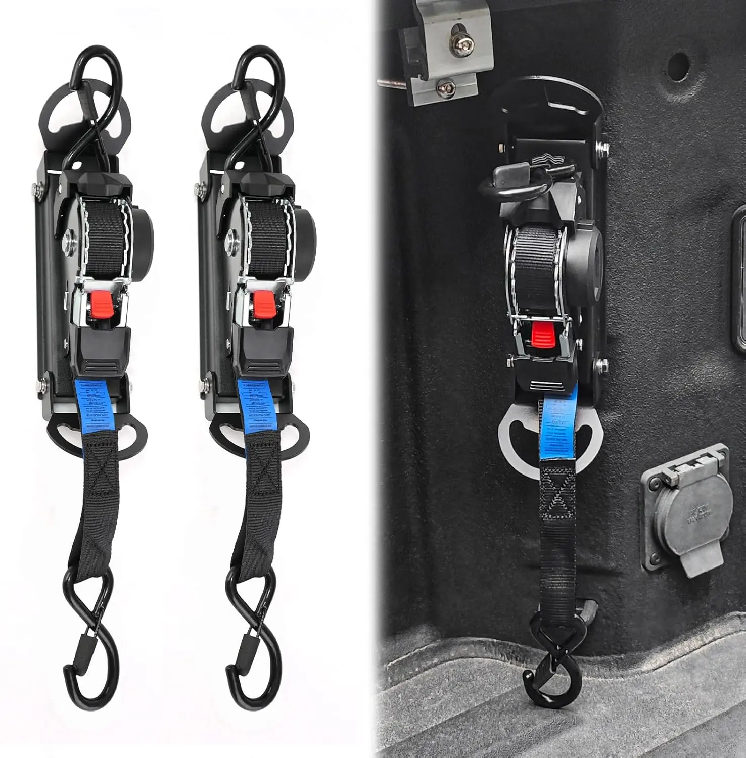 2PCS Retractable Ratchet Straps Compatible with 2019-2026 Chevrolet Silverado & GMC Sierra 1500 Retracting Straps Auto Retract Securing Strap Tie Down System
