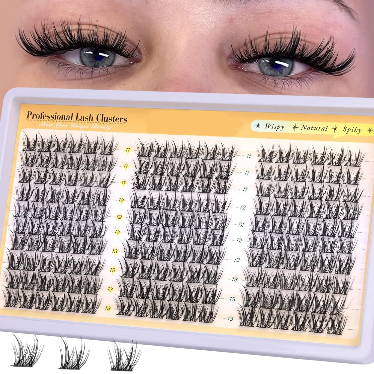 180 Cluster Eyelashes, Wispy Lash Clusters, Natural Look D Curl, Short Individual Lashes, Mixed Lengths 11-13mm, Fluffy Human Cotton Volume False Lash Extensions, Cosmetic