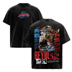 Beyblade Kai Hiwatari Graphic Tee, Dragoon Anime Battle Game Shirt, Vintage Washed Oversized Heavy Cotton T-Shirt, Unisex Graphic Streetwear Fit, Casual Crewneck Y2K Gamer Apparel