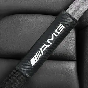 Amg Logo Car Leather Seat Belt Shoulder Pads, Comfortable Anti-Choking Neck Support, Universal Fit for Mercedes Benz A/b/c/e/s Class
