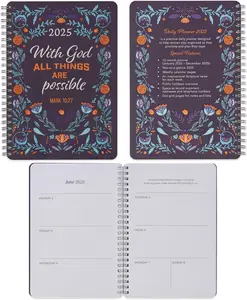 Gifts 2025 12 Month Compact Weekly Planner - Navy Blue & Orange Floral
