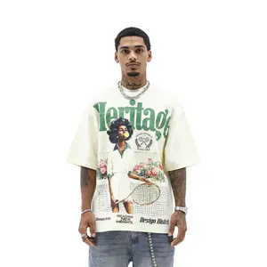 Heritage Racquet Co Vintage Golf Tee with Parisian Elegance Hand-Drawn Design Slightly Oversized 9.0 oz Drop Shoulder Fit