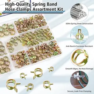 150Pcs Spring Band Hose Clamps Assortment Kit, Fuel Line Hose Clamps, Low Pressure Air Spring Clips for Silicone Vacuum Hose Pipe Clamps, 6 Sizes (7mm 8mm 9mm 10mm 11mm 12mm)