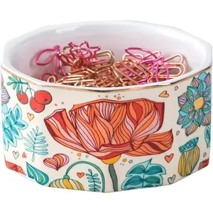 Ceramic Paper Clip Holder Paper Clip Dispenser Organizer for Desk Cute Office Binder Clip Holder Bobby Pin and Hair Clip Holder (01-Flower)
