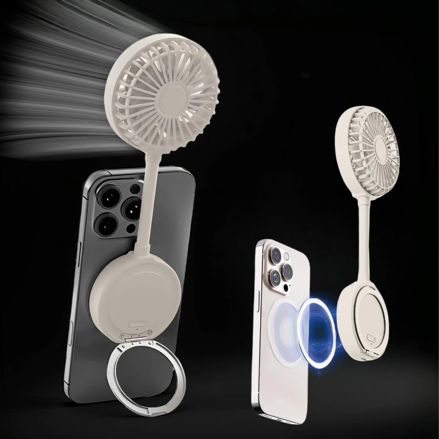 Magnetic bracket small fan, foldable desktop handheld fan, comes with a ring holder, three speed wind speed, type-c rechargeable, portable indoor and outdoor, outing, outdoor, mobile phone, Usb handheld fan, Rechargeable Personal Fan, Rechargeable Fans