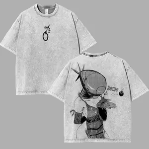 Chainsaw Man Bomb boom Reze arc Devil Washed T-shirt Double-Sided Print, Anime Manga Washed Shirt Top streetwear graphic tee