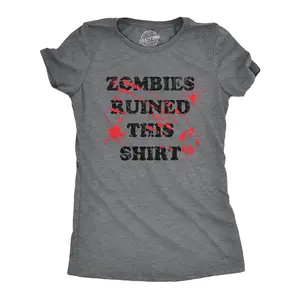 Womens Zombies Ruined This Shirt Tee Funny Bloody Halloween Undead Joke T Shirt for Ladies Funny Womens T Shirts Cute Vintage Fashion Casual Ladies T-Shirt Gift Halloween Tops for Women Funny Zombie Top Women's Dark Grey