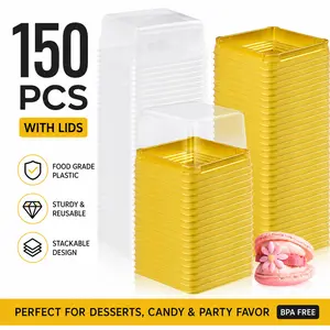 150 Pack 3” Square Cupcake Containers with Lids – Mini Plastic Dome Boxes for Muffins, Desserts – Individual Pod for Wedding Favors, Birthday Gifts, Bakery Supplies outdoorfun