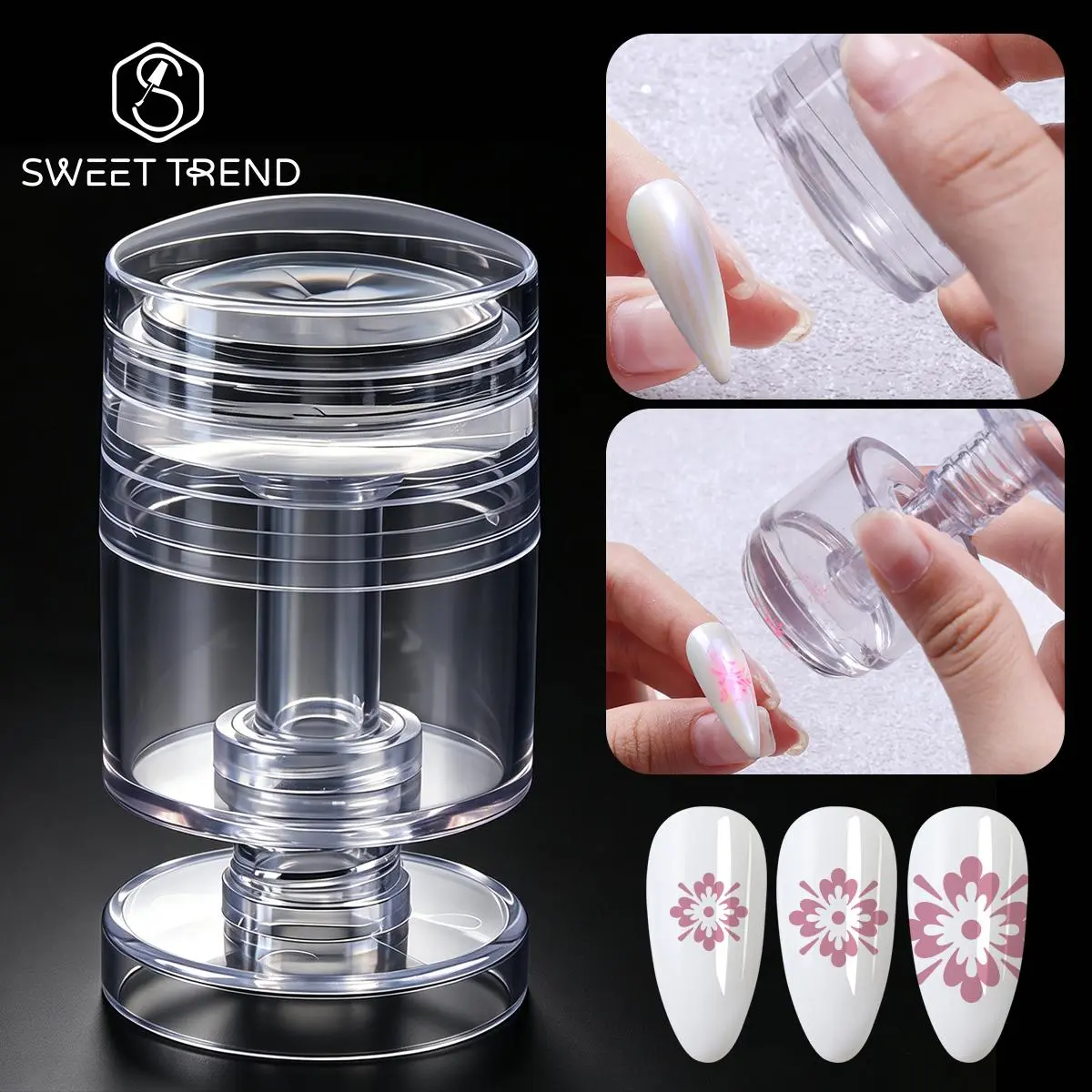 Transparent Silicone Rotating Nail Stamper With Sc Press Adjustable Pattern Size Jelly Transfer Template DIY Manicure Tools