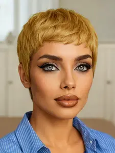 Pixie Cut Human Hair Wig with Bangs, Straight Hairstyle, 6-Inch Short Design, Perfect for Daily Wear & Stylish Looks