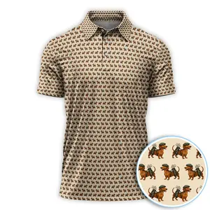 Dachshund Pattern Golf Polo for Men - Funnt Crazy Dachshund Print Shirt, Premium White Polo