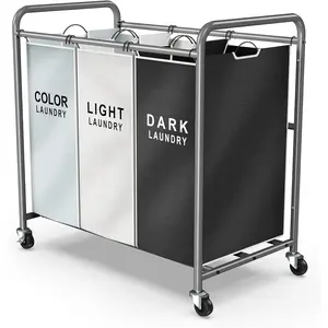 Laundry Sorter Hamper 3 Section, Divided Laundry Basket Organizer with Heavy Duty Lockable Wheels and Removable Bags, Rolling Clothes Hamper for Apartment, Dorm & Family 135L Multicolor
