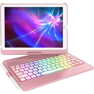 Keyboard Case for iPad 9th Generation,10 Color Backlight iPad Keyboard for 10.2-inch 9th /8th /7th /Air 3/Pro 10.5-inch,360? Rotatable Protective Cover with  Pencil Holder(Rose )