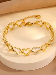 1 French luxury heart-shaped interval diamond inlaid bracelet, made of stainless steel material, a daily fashionable item, perfect for gifting and party wear, Elegant Jewelry Bracelet