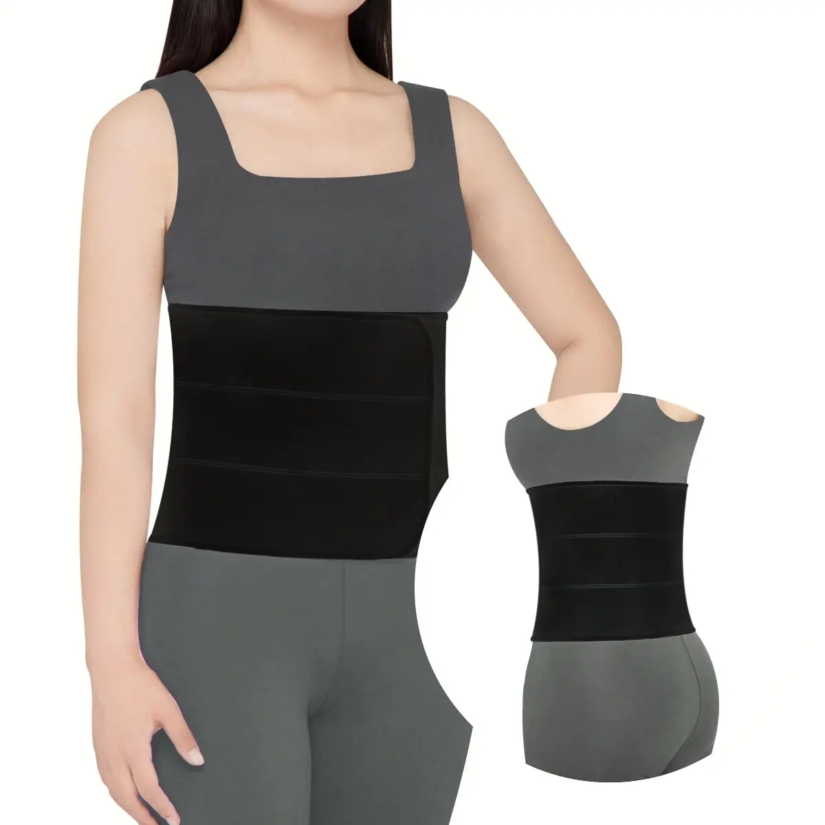 Abdominal Binder Post Surgery Compression Support | Stomach Wrap Belly Band for Hernia Tummy Tuck | Soft, Latex-free, Breathable - (30" - 45") 3 Panel - 9" Black