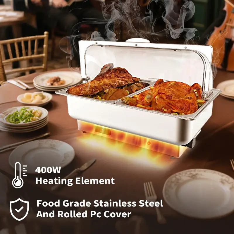 【Garvee】GARVEE 9QT Electric Chafing Dish Set - 2-in-1 Stainless Steel Buffet Warmer with Adjustable Thermostat, Portable Food Warmer for Catering, Ban