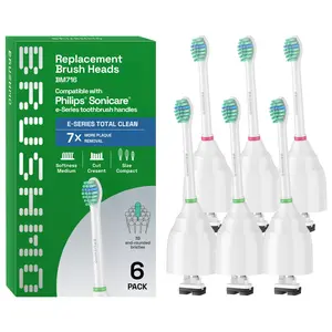 Compact Total Clean e-Series Replacement Toothbrush Heads Compatible with Philips Sonicare e-Series - 6 Pack, White