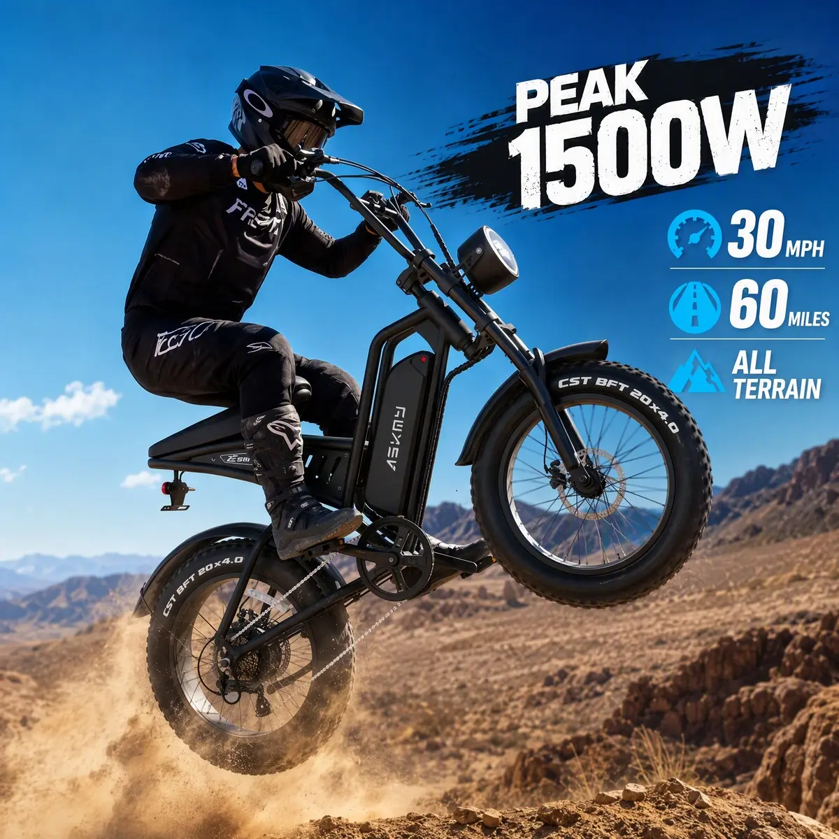 [ASKMY] 1500W Peak Power,Fat Tire Electric Bike, 30MPH Max Speed,48V 15Ah, 60 Mi Long Range, Suspension Fork, Front & Rear Dual Disc Brakes for Trail &Adventure, 20''×4.0''Ebikes