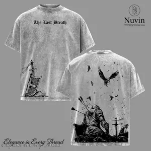 The Last Breath Medieval Knight Cross Vintage Washed T-Shirt, Crusader Faithcore Warrior Graphic Tee, Dark Christian Streetwear Oversize Shirt