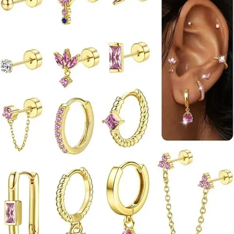 Stud Earrings Small Gold Hoop Earrings Set for Women Flat Back Earring Hypoallergenic Cartilage Earring Lightweight Dainty Stud Earrings for Multiple Piercing Set