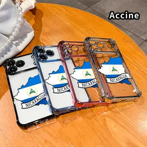 Compatible with iPhone 17 Pro Max 16 15 Plus Air 14 13 12 11 E Phone Case Nicaragua's Outline Flag Four-Corner Drop-Resistant Electroplated Transparent TPU Soft Protective Cover Gift