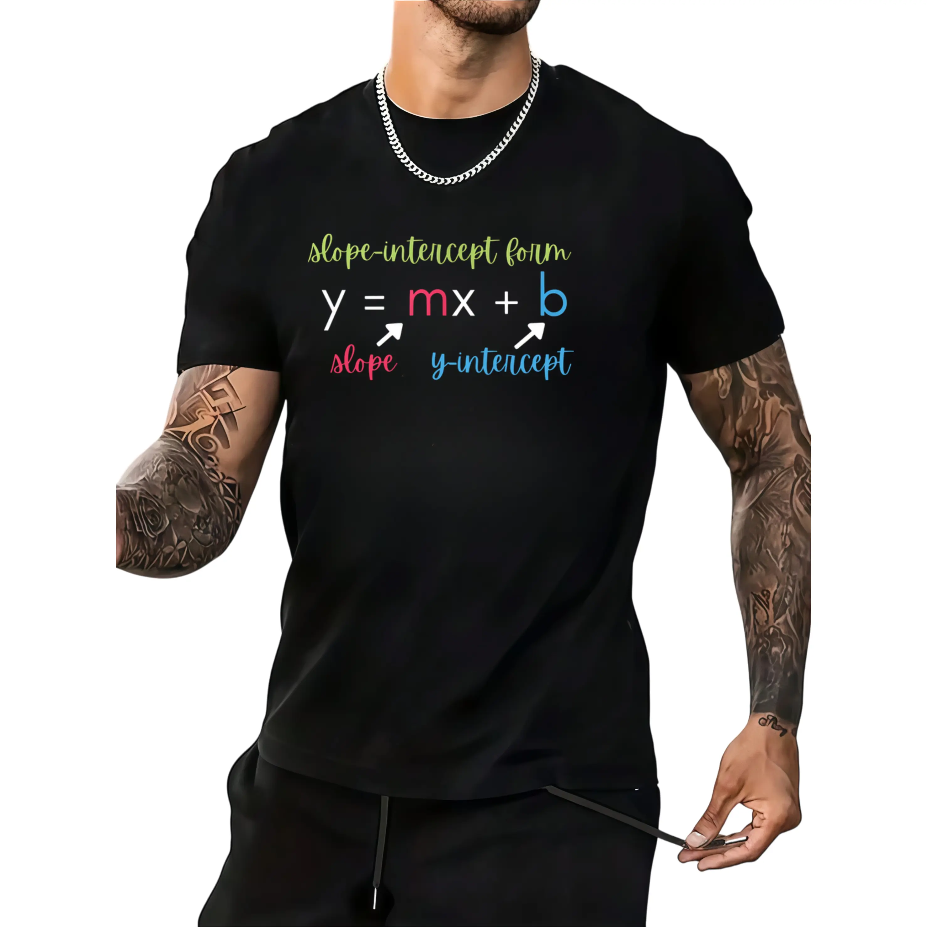 Math Teacher Slope Intercept Form Algebra T-Shirt for Men Soft Casual Round Neck Tee with Y=Mx+ Equation Fabric Suitable for Teachers Students Math Enthusiasts Same Style for Men T-Shirt for Summer, Casual And Comfortable