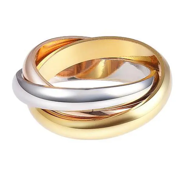 Stately Steel Tri-Color Stainless Steel Interlocking Band Ring