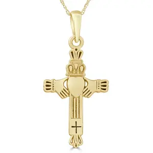 14k White or Yellow Gold Gold Celtic Cross Claddagh Pendant Necklace 1" Tall 14k White or Yellow Gold Gold Celtic Cross Claddagh Pendant Necklace 1" Tall