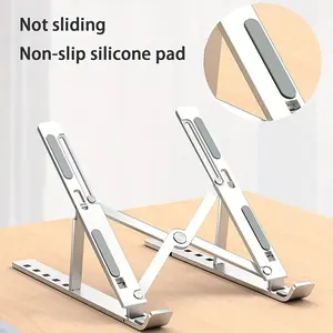 Adjustable Stainless Steel Laptop Stand, Foldable Portable Metal Notebook Holder, Silver Color, for Macbook, iPad, 10-15.6 Inch Laptops