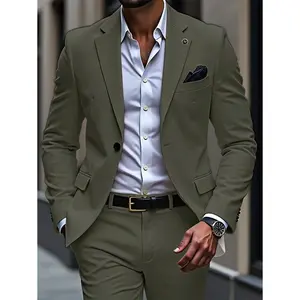 Men'sGreenOliveGreenLongSleeveLapelNeckBlazerandPantsBusinessTravelSetSlimFitPinstripeDoubleBreastedFormalSolidCasualSuitIdealforBusinessTravelorasaGiftFabricMenswearTopWetsuitBeigePlainStretchModernFitPlaidSuit