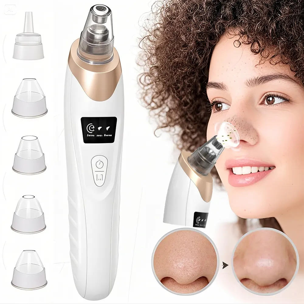 Stainless Steel Cosmetic Blackhead Remover Pore Vacuum, Gentle Facial Pore Cleaner - 5 Suction Powers, 5 Probes, USB Rechargeable Electric Acne Extractor Tool for Adults