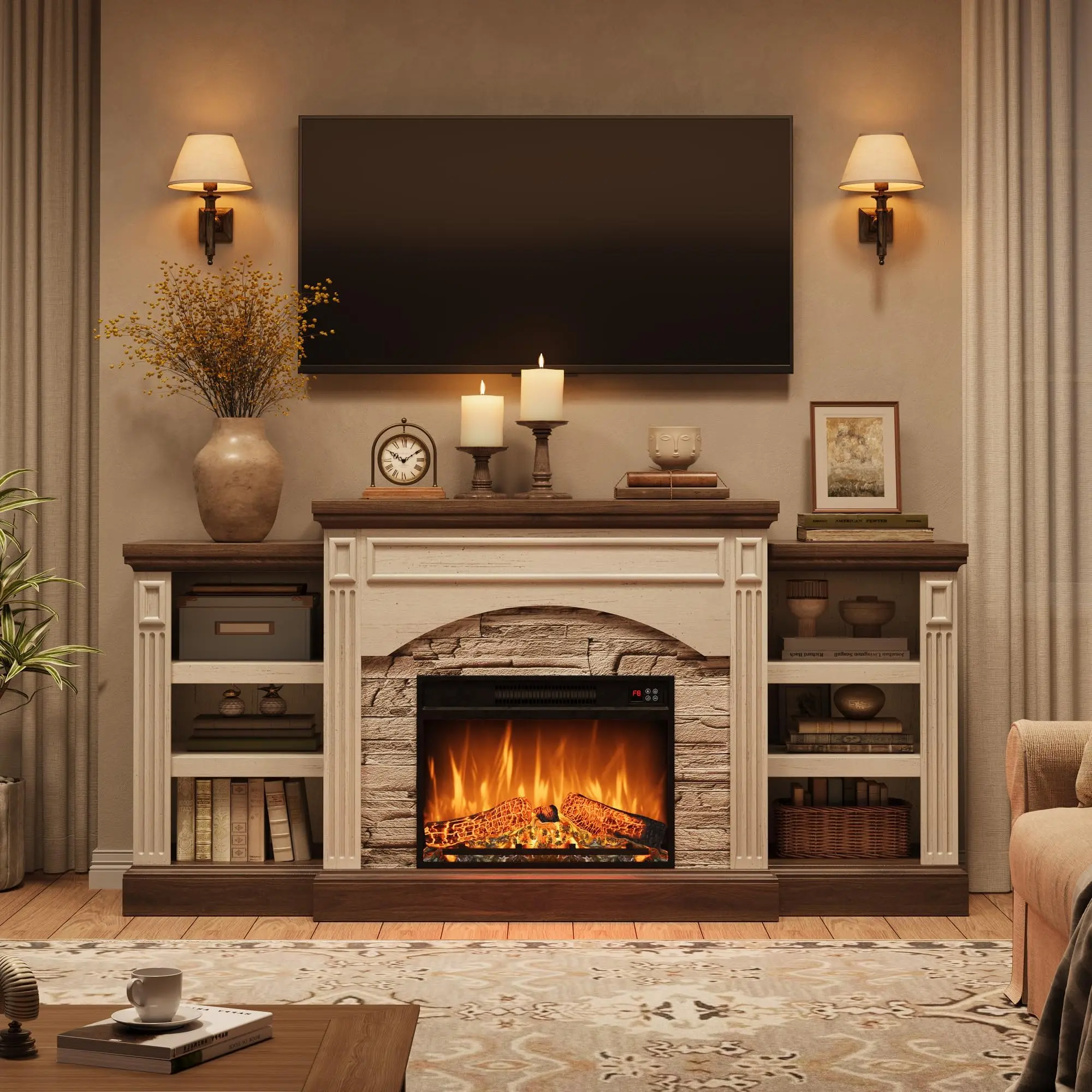 Garvee Western Electric Fireplace (Does not include cabinet) Insert Featuring Realistic Crackling Fire Sound for Cozy and Authentic Ambiance Enhancement in Your Living Space