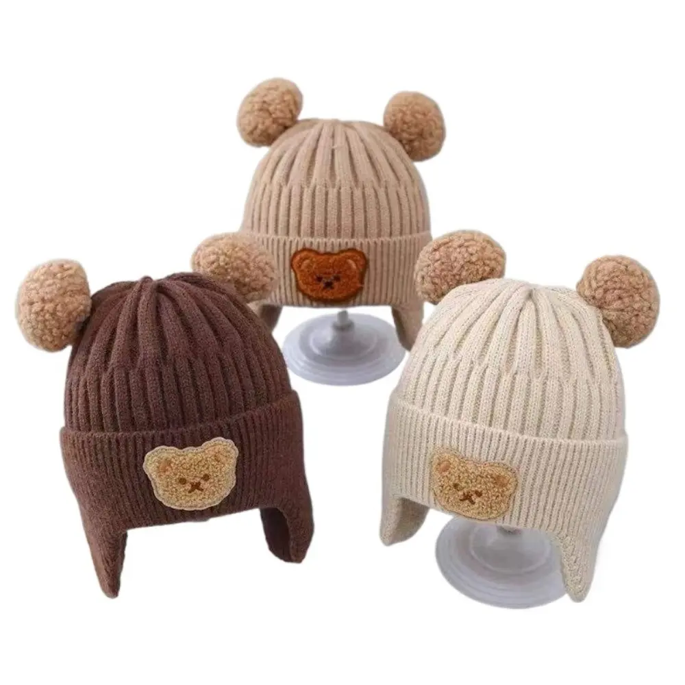 Soft Knit Baby Beanie with Teddy Bear Ears, Warm Thermal Winter Hat for Toddler Boys & Girls, Stretchy Cold Weather Cap, Beanies, Knitting Beanie