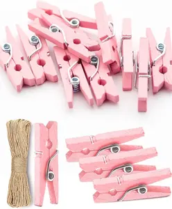 Mini Clothes Pins for Photo, Sturdy  Wooden Clothespins 150 count 1 Inch with 33 FT Jute Twine, Small Clips for Crafts Display  Shower  Hanging Decorative Pictures Weddings,