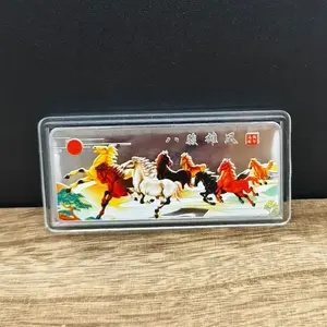 2026 Year of the Horse Silver Color Bar, Zodiac Horse Souvenir Coin, Colored Lucky Animal Collectible, Birthday Event Gift, 3x7cm