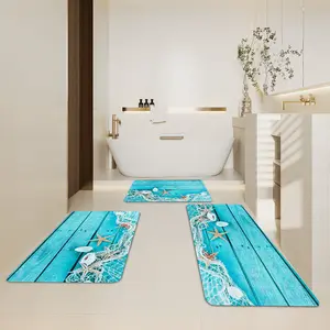 3pcs set of starfish and seashell themed kitchen carpets, create a strong oceanic style, add unique charm to the kitchen, treasure item for enhancing the style home,Christmas Home Decor
