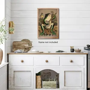 Retro Frog Comics Canvas Wall Art – A Funny Boho Aesthetic Poster Featuring a Vintage Frog Playing Banjo, Designed as Whimsical Decor for Living Rooms, Bedrooms, Dorms, or Eclectic Interiors.