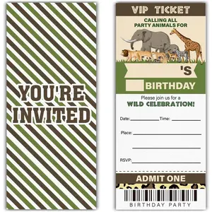 Birthday Invitations for Boys Girls, Safari Animal Birthday Party Invitation Cards Set of 20, Fill-in Invites with Envelopes