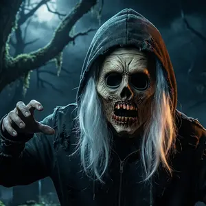 White Hair Witch Zombie Vampire Mask Realistic Latex Full Head for TikTok Viral Halloween Horror Challenge Cosplay Party Props Spooky Scary