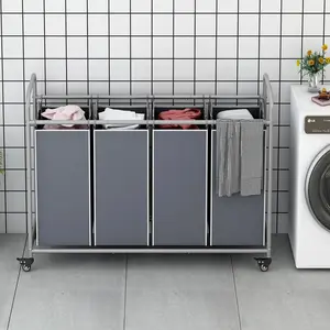 Laundry Sorter 4 Sections, 4 Bags Laundry Basket, Rolling Laundry Cart, Laundry Basket With Heavy-Duty Lockable Wheels And Removable Bag for Storing Laundry.