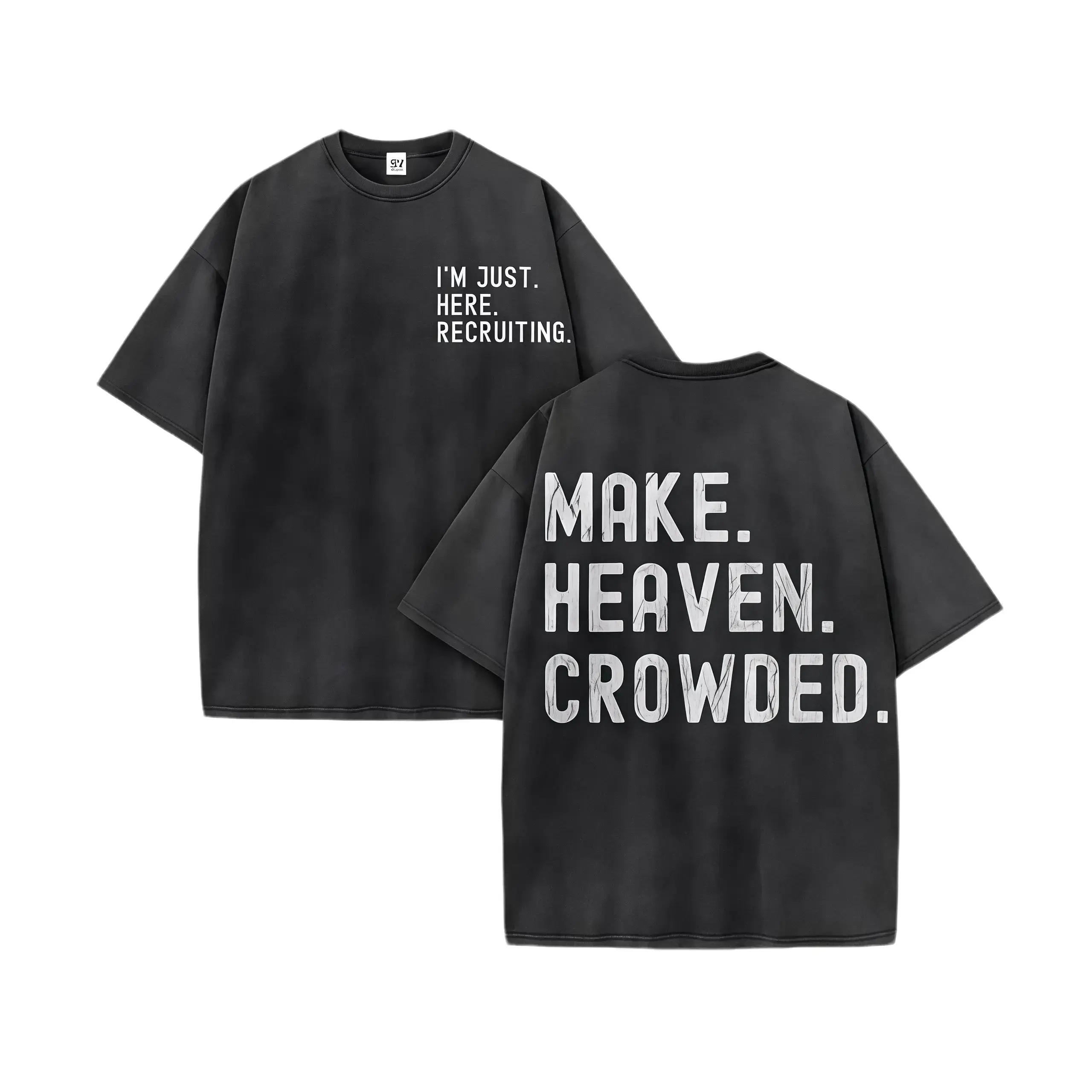 Unisex Make Heaven Crowded Print Acid Washed T-shirt Plus Size Breathable Tshirt