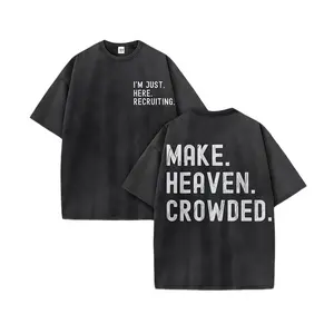 Unisex Make Heaven Crowded Print Acid Washed T-shirt Plus Size Breathable Tshirt