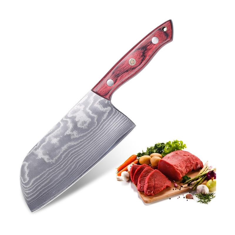 Professional Damascus Chef Knife & Nakiri Knife - 7-Inch Forged Blade with >60° Sharp, Butcher/Chef/Utility/paring Knives for & Professional, Meat, Vegetable Slicing