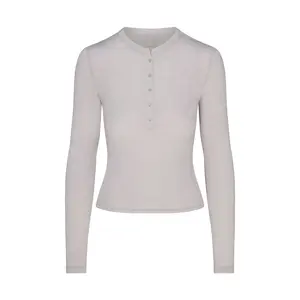 SHEER MODAL CREWNECK HENLEY | HEATHER GREY