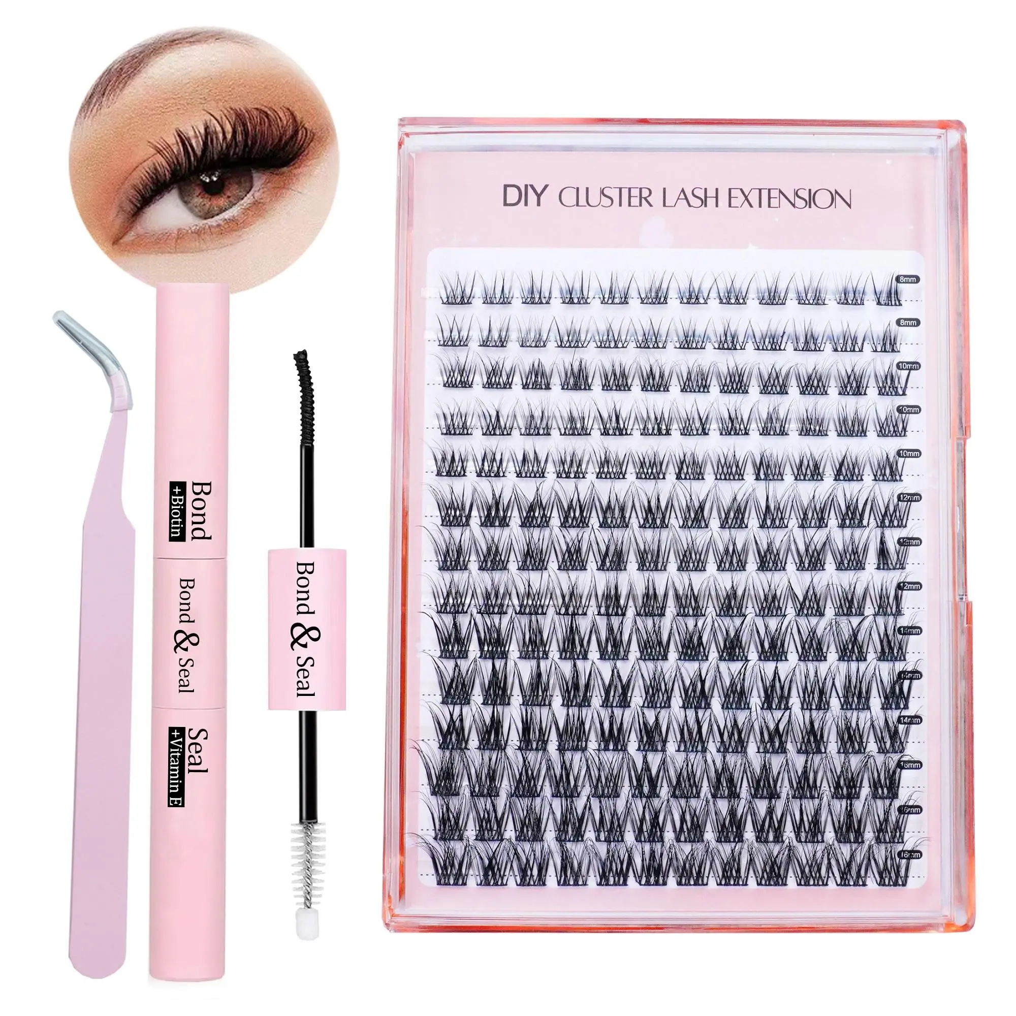 Eyelash Extensions Set, Eyelashes Extension Set, Faux Cluster Lashes & Eyelash Tweezers & Eyelash Bond and Seal Glue, Professional Lash Extensions Kit, Diy Lash Kit, Spikes Lash Clusters, Cosmetic Eyelash Tools, Eyelash Fixer