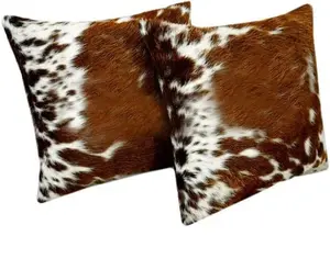 Cowhide Leather Pillow Cover Tricolor Cowhide Cushion Natural Hair On Throw Cushion Pillow Covers Genuine Cow Hide Real Original Skin Leather Pillow