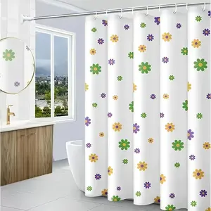 Flower Shower Curtain Liner, 4g Peva Waterproof Bath Curtain, 71x71 Inches, Metal Eyelets, Magnetic Weights, Plastic Hooks, Decorative