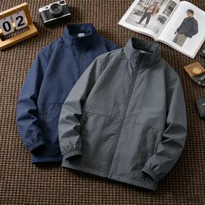 Stand up collar solid color sun visor for men's summer jacket, thin design with lightweight and breathable skin, ice silk for men's outdoor fishing and sun shading