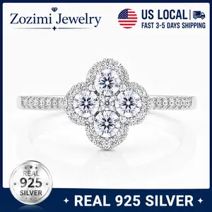 S925 Sterling Silver Lucky Four-Leaf Clover Design Ring for Women and Men, with 5A Cubic Zirconia，Elegant Fashion Jewelry Gift for Men and Women, Artificial Gemstone Ring, Perfect for Parties & Holidays